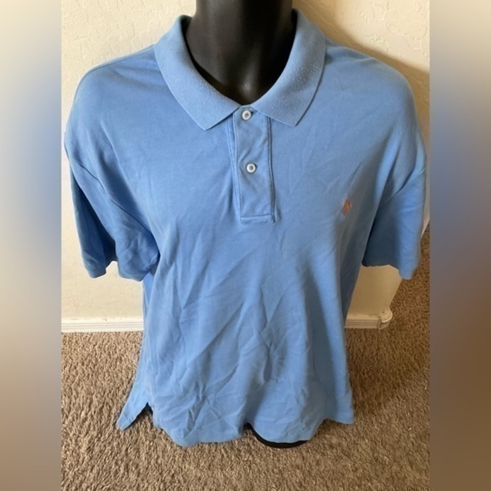 Men’s used Ralph Lauren size XL blue polo shirt orange pony Pre own items are